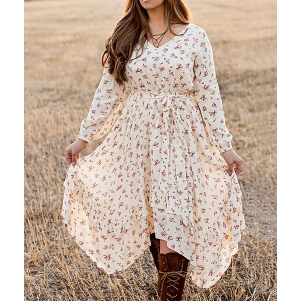 NWT Joyfolie Mia Joy Kella Midi Dress Womens L Pink Floral Bohemian